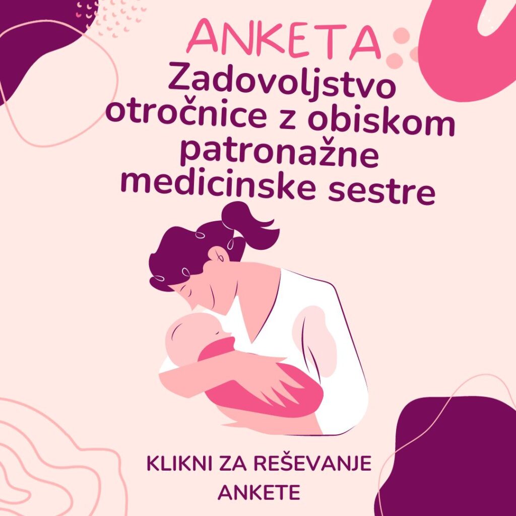 Skica matere z otrokom v naročko. Okoli besedilo z vabilom o oddaji ankete.